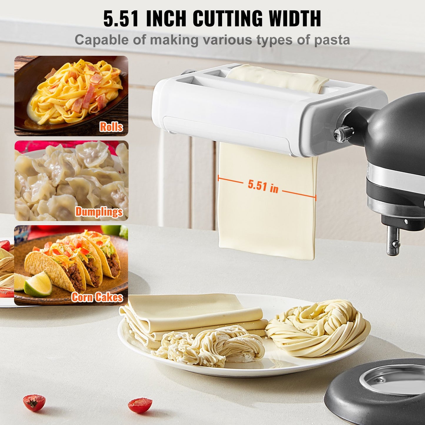 Pasta Attachment for KitchenAid Stand Mixer, 3-IN-1 Stainless Steel Pasta Roller Cutter Set Including Pasta Sheet Roller, Spaghetti and Fettuccine Cutter, 8 Adjustable Thickness Knob Pasta Maker - Image 4