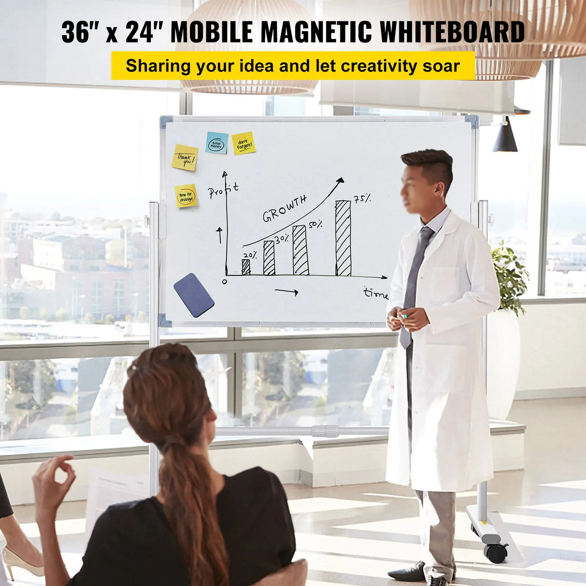 Mobile Dry Erase Board Magnetic Whiteboard w/ Stand 60 x 90cm Double Sided - Image 2
