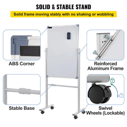 Mobile Dry Erase Board Magnetic Whiteboard w/ Stand 60 x 90cm Double Sided - Image 6