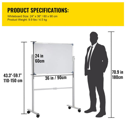 Mobile Dry Erase Board Magnetic Whiteboard w/ Stand 60 x 90cm Double Sided - Image 7