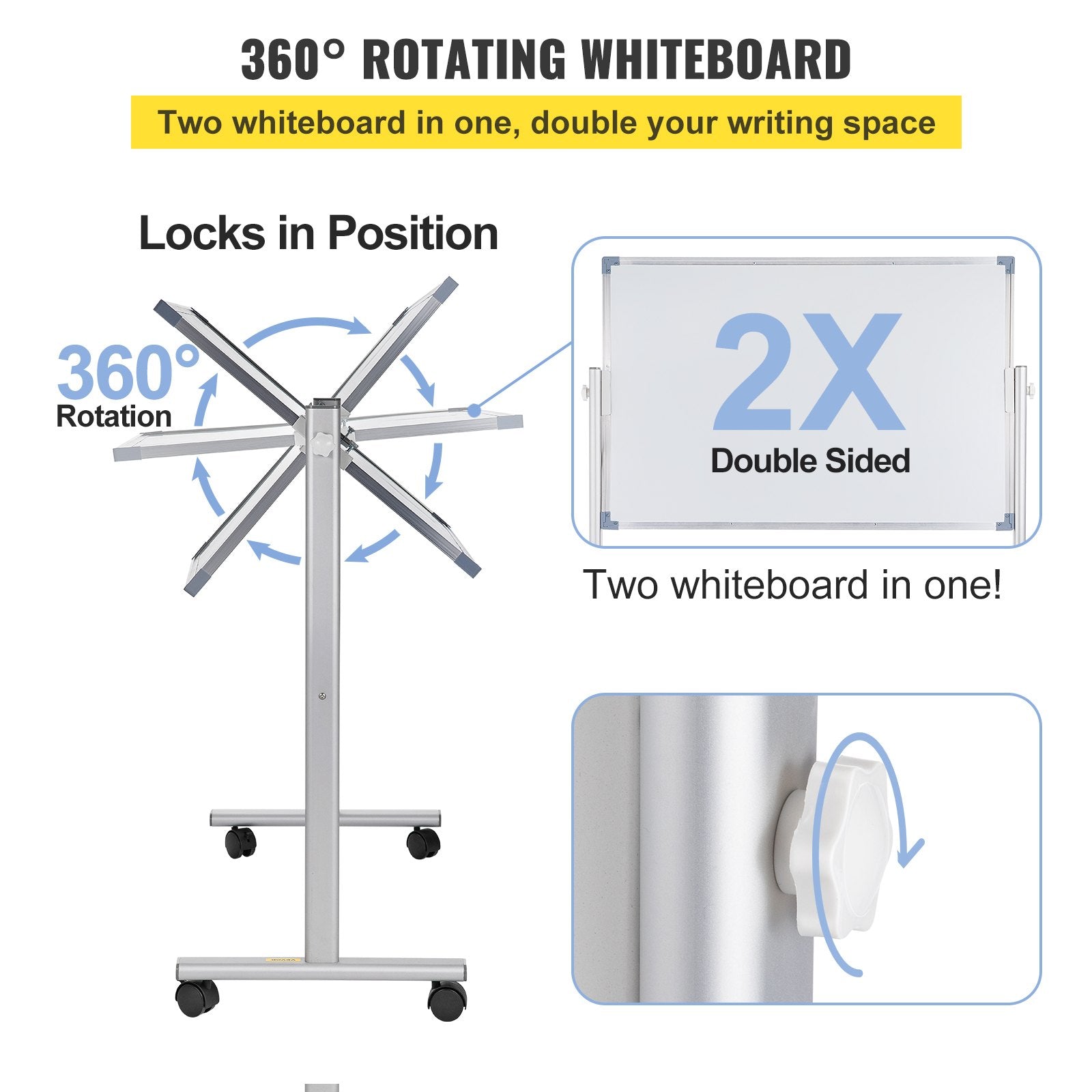 Mobile Dry Erase Board Magnetic Whiteboard w/ Stand 60 x 90cm Double Sided - Image 4