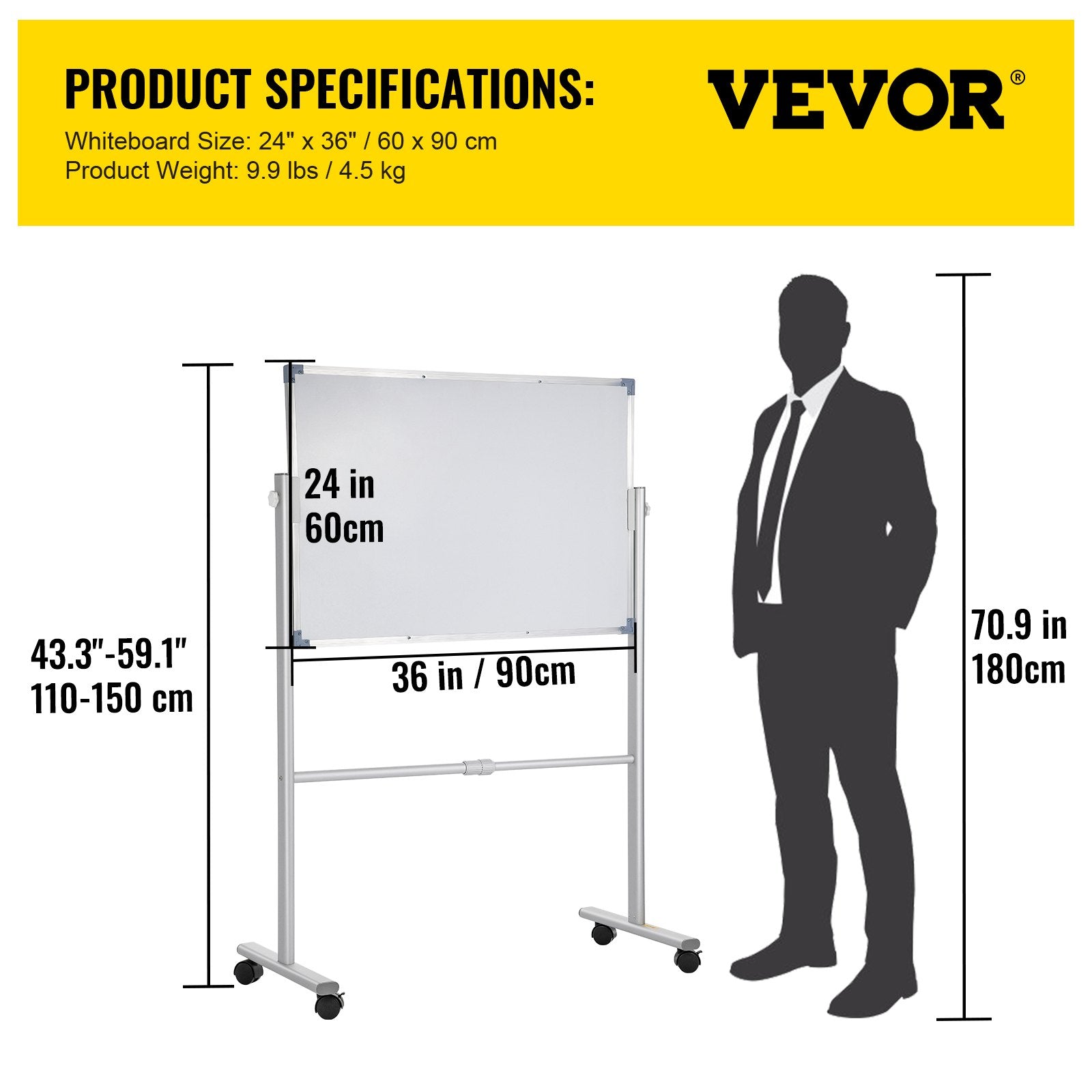 Mobile Dry Erase Board Magnetic Whiteboard w/ Stand 60 x 90cm Double Sided - Image 7