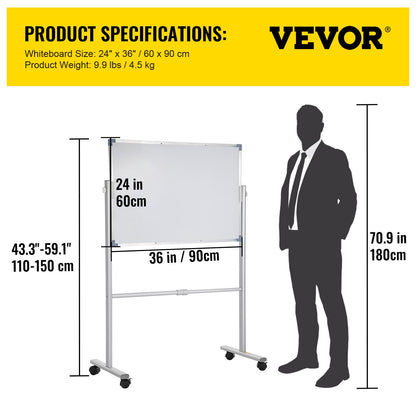 Mobile Dry Erase Board Magnetic Whiteboard w/ Stand 60 x 90cm Double Sided - Image 7