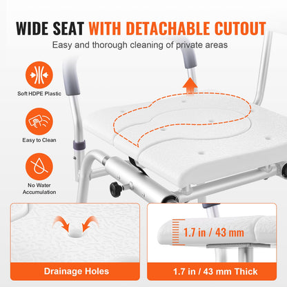 Sliding Tub Transfer Bench Shower Chair & Cut-Out Seat Reversible Backrest - Image 3