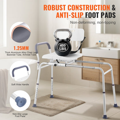 Sliding Tub Transfer Bench Shower Chair & Cut-Out Seat Reversible Backrest - Image 4