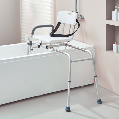 Sliding Tub Transfer Bench Shower Chair & Cut-Out Seat Reversible Backrest - Image 8