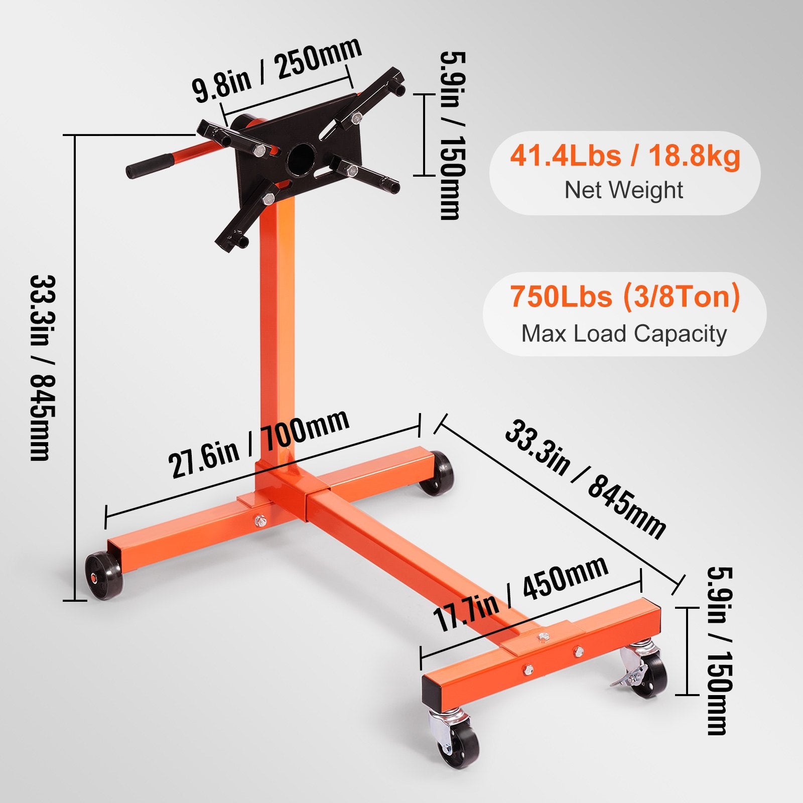 Engine Stand 750LBS Motor Hoist Dolly 360 Degree Adjustable Mounting Head - Image 7
