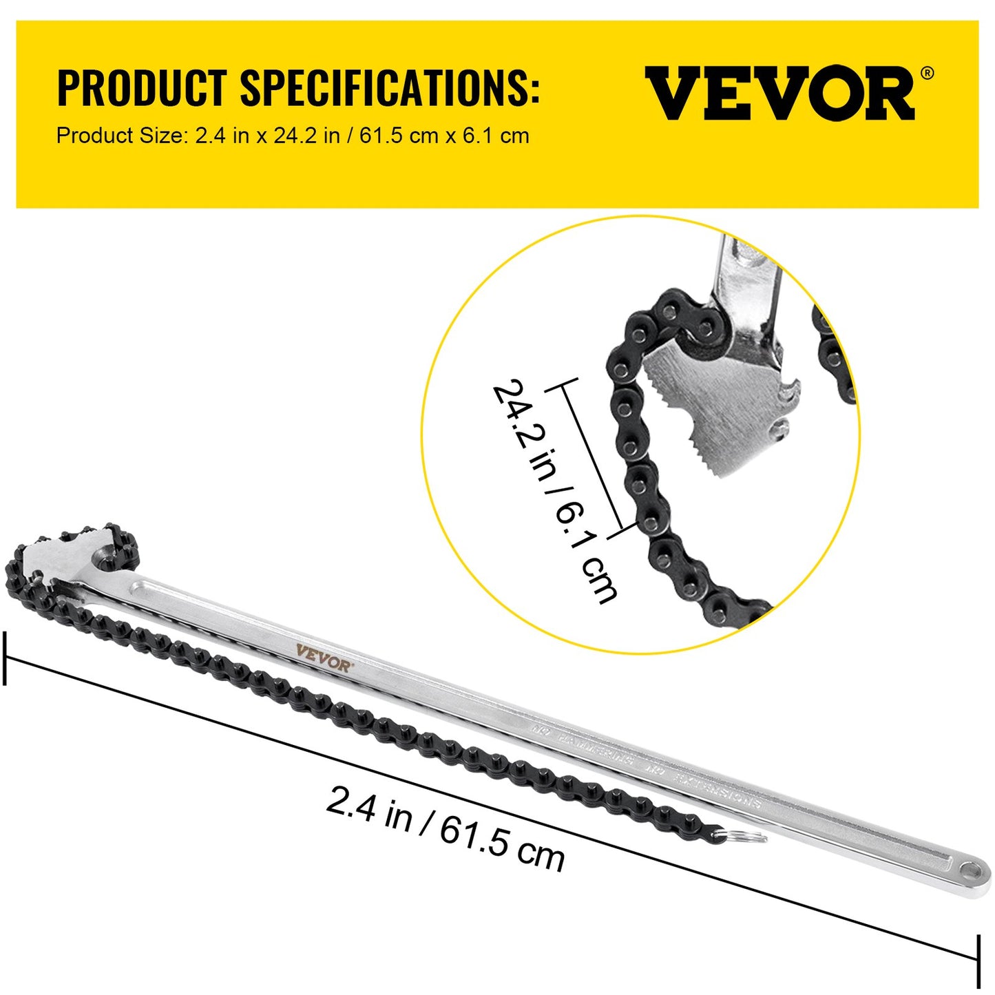 24 Inch Pipe Chain Wrench Heavy Duty 6.7 Inch Chain Wrench - Image 7