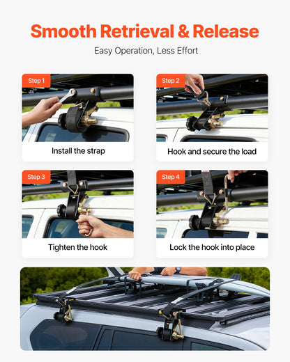 Ladder Rack Ratchet Straps, 47.6-50.8 mm Black Round Tube Mount, 38 mm Wide x 2.25 m Long Black Ladder Rack Straps with Double J-Hooks, 226.8 kg Load Heavy Duty, Cargo Buckle Lock Strap (4 Pack) - Image 3