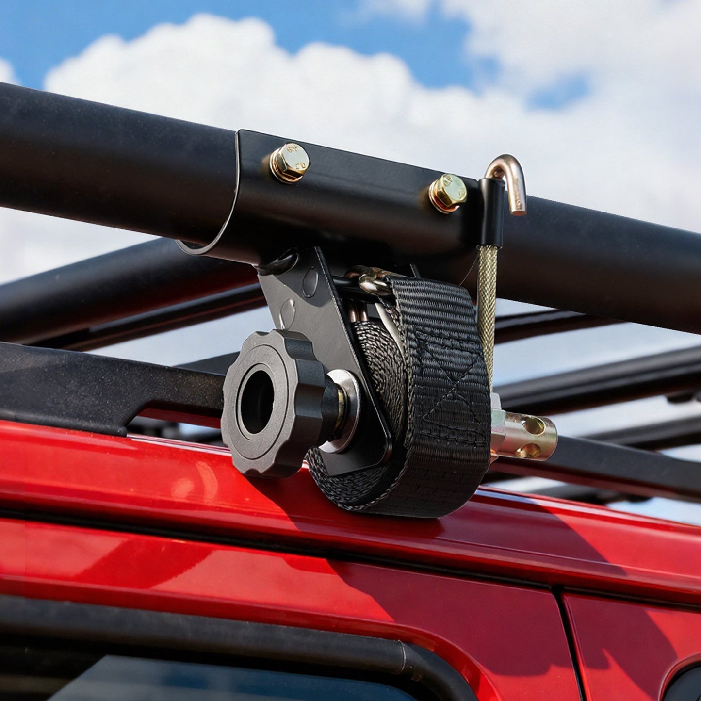 Ladder Rack Ratchet Straps, 47.6-50.8 mm Black Round Tube Mount, 38 mm Wide x 2.25 m Long Black Ladder Rack Straps with Double J-Hooks, 226.8 kg Load Heavy Duty, Cargo Buckle Lock Strap (4 Pack) - Image 8