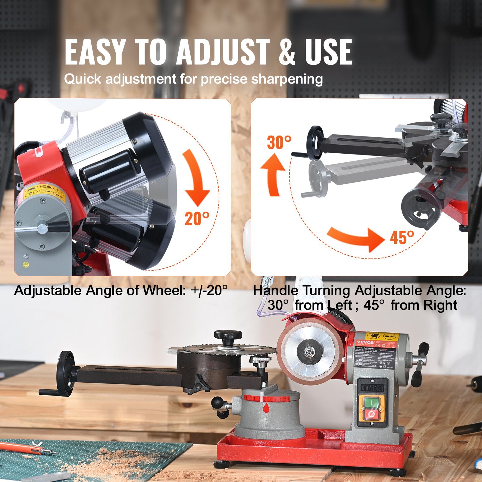 Circular Saw Blade Sharpener, 370W Saw Blade Grinding with Water Injection, Water Injection Circular Saw Blade Sharpening & 6 Saw Centerings, 5-inch Grinding Wheel for Carbide Tipped Saw Blades - Image 3