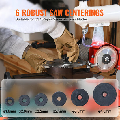 Circular Saw Blade Sharpener, 370W Saw Blade Grinding with Water Injection, Water Injection Circular Saw Blade Sharpening & 6 Saw Centerings, 5-inch Grinding Wheel for Carbide Tipped Saw Blades - Image 4