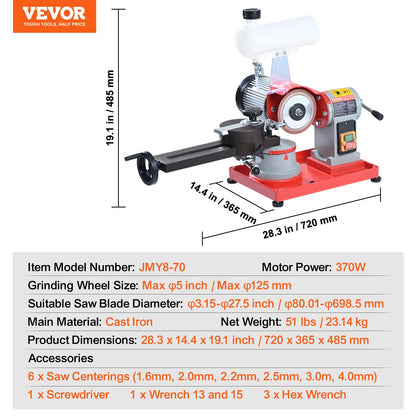 Circular Saw Blade Sharpener, 370W Saw Blade Grinding with Water Injection, Water Injection Circular Saw Blade Sharpening & 6 Saw Centerings, 5-inch Grinding Wheel for Carbide Tipped Saw Blades - Image 7