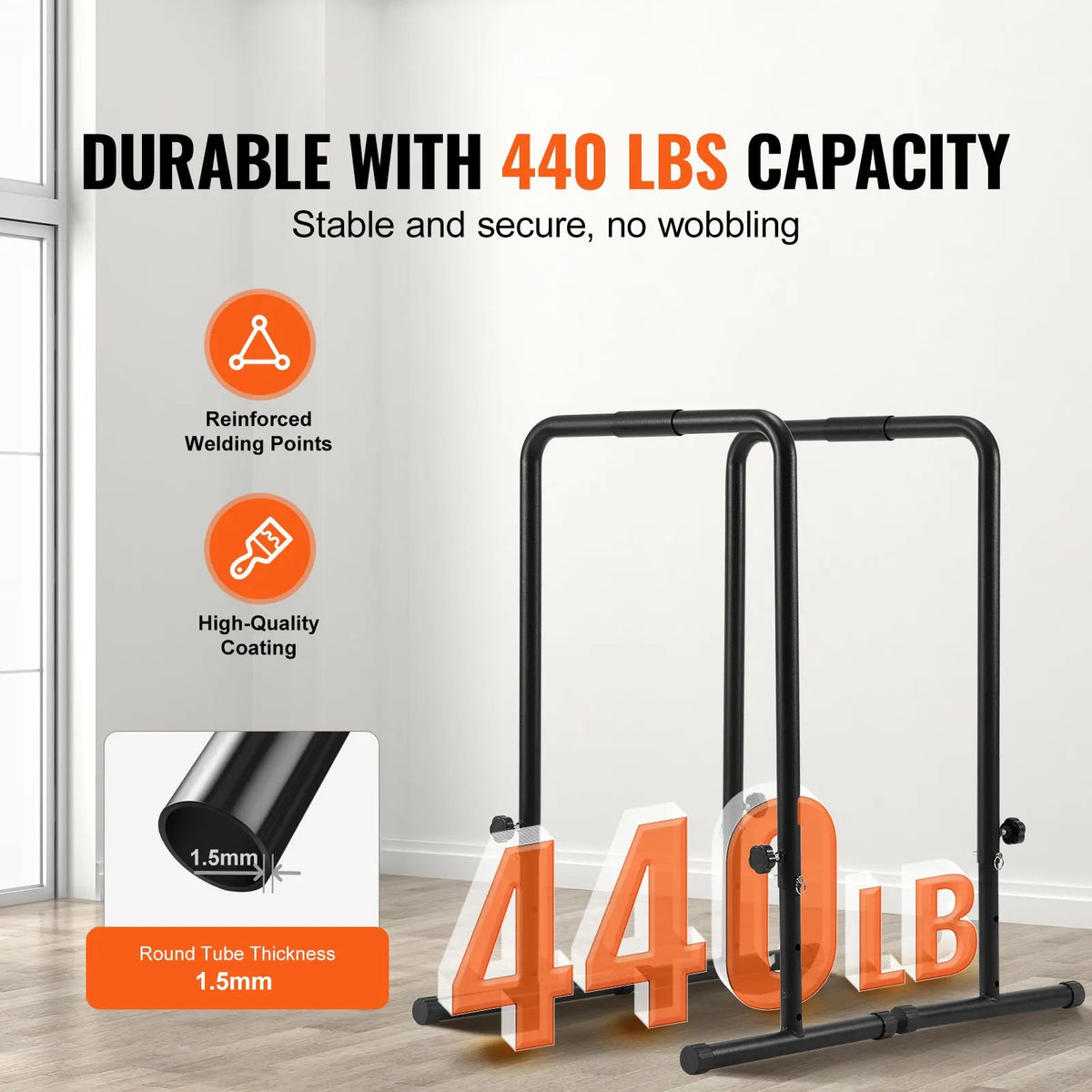 Dip Bars, 200 kg Capacity, Heave Duty Dip Stand Station with Adjustable Height, Fitness Workout Dip Bar Station Stabilizer Parallette Push Up Stand, Parallel Bars for Strength Training Home Gym - Image 2