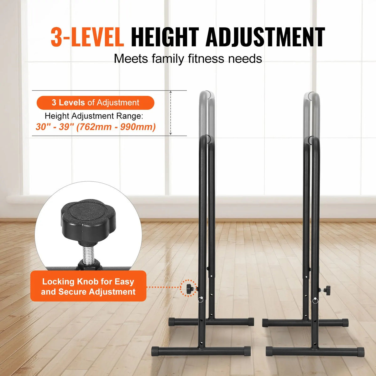 Dip Bars, 200 kg Capacity, Heave Duty Dip Stand Station with Adjustable Height, Fitness Workout Dip Bar Station Stabilizer Parallette Push Up Stand, Parallel Bars for Strength Training Home Gym - Image 3
