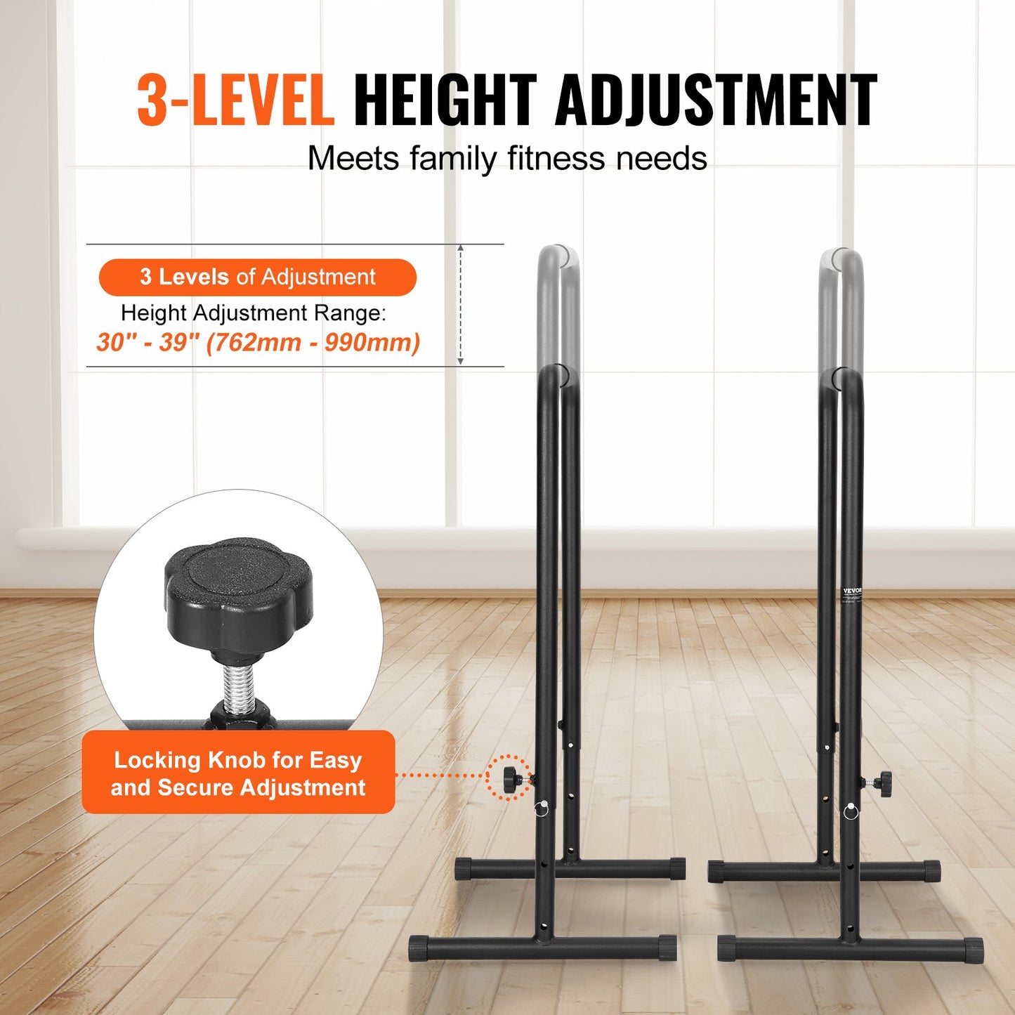 Dip Bars, 200 kg Capacity, Heave Duty Dip Stand Station with Adjustable Height, Fitness Workout Dip Bar Station Stabilizer Parallette Push Up Stand, Parallel Bars for Strength Training Home Gym - Image 3