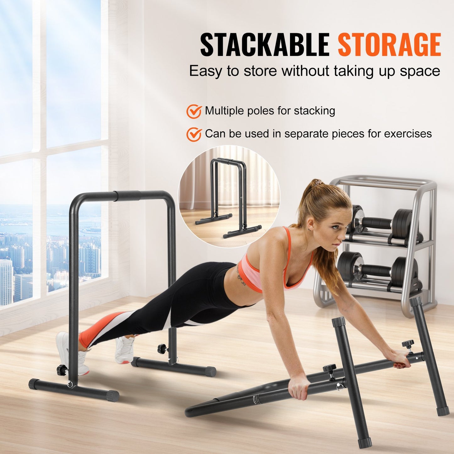 Dip Bars, 200 kg Capacity, Heave Duty Dip Stand Station with Adjustable Height, Fitness Workout Dip Bar Station Stabilizer Parallette Push Up Stand, Parallel Bars for Strength Training Home Gym - Image 4