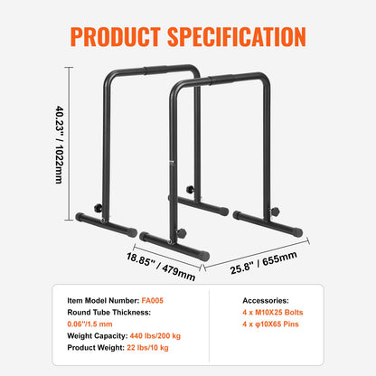 Dip Bars, 200 kg Capacity, Heave Duty Dip Stand Station with Adjustable Height, Fitness Workout Dip Bar Station Stabilizer Parallette Push Up Stand, Parallel Bars for Strength Training Home Gym - Image 7