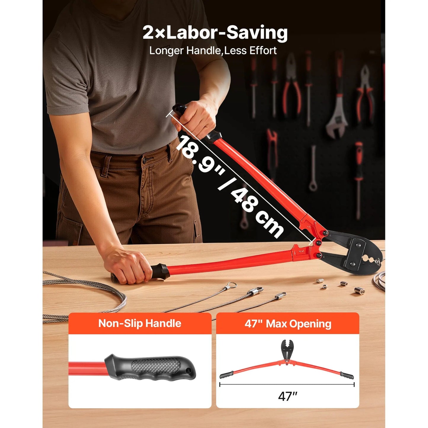 762mm/30" Hand Swager, Swaging Tool for 5/32", 1/4" and 5/16" Aluminum/Copper Sleeves - Image 4