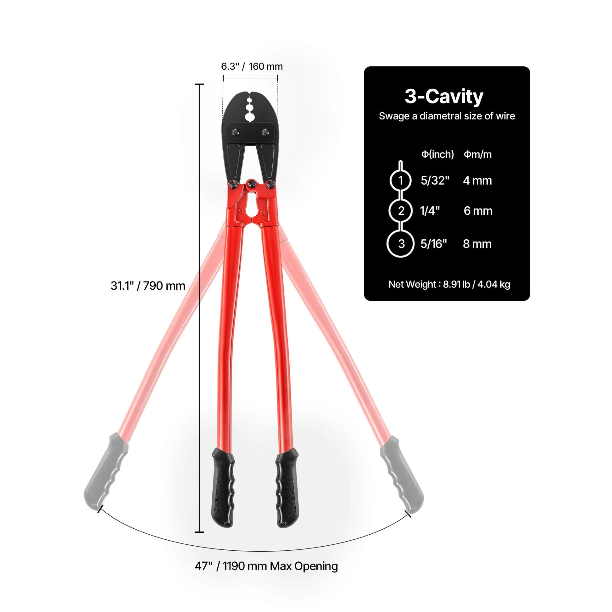 762mm/30" Hand Swager, Swaging Tool for 5/32", 1/4" and 5/16" Aluminum/Copper Sleeves - Image 6