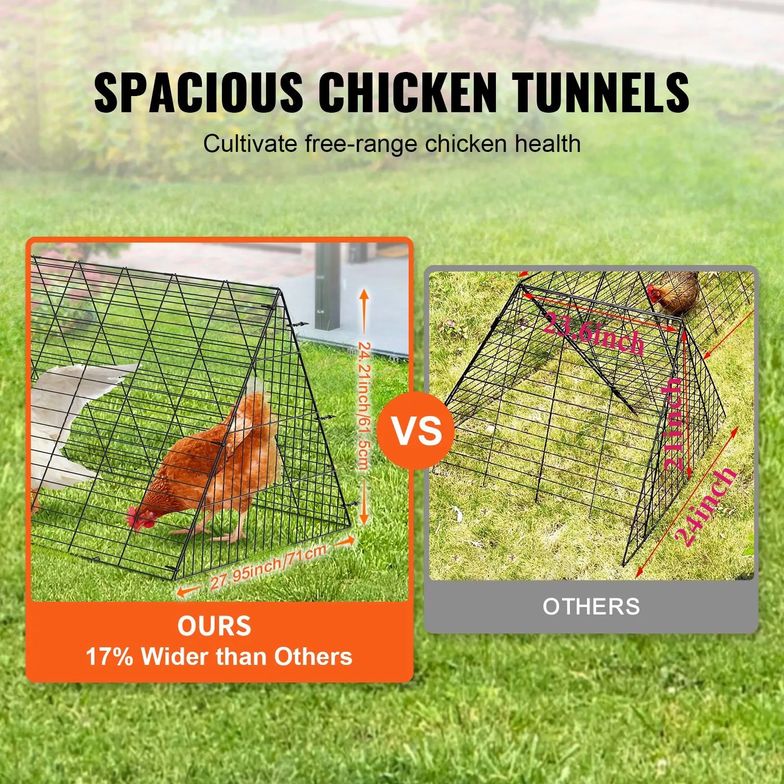 Chicken Tunnels, 729 x 200 x 61.5cm(LxWxH) Chicken Tunnels for Yard, Portable Chicken Tunnels for Outside with Corner Frames, 2 Sets, Suitable for Chickens, Ducks, Rabbits - Image 2