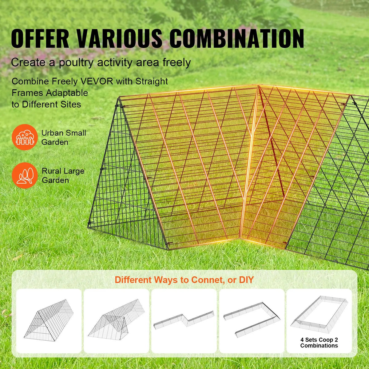 Chicken Tunnels, 729 x 200 x 61.5cm(LxWxH) Chicken Tunnels for Yard, Portable Chicken Tunnels for Outside with Corner Frames, 2 Sets, Suitable for Chickens, Ducks, Rabbits - Image 6