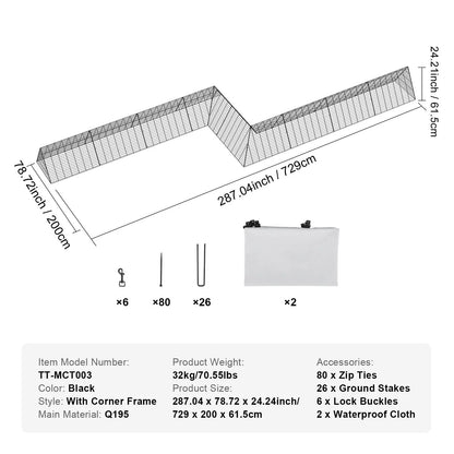 Chicken Tunnels, 729 x 200 x 61.5cm(LxWxH) Chicken Tunnels for Yard, Portable Chicken Tunnels for Outside with Corner Frames, 2 Sets, Suitable for Chickens, Ducks, Rabbits - Image 7
