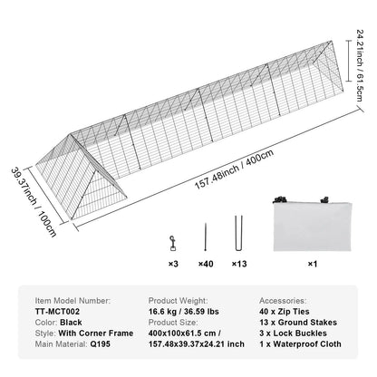 Chicken Tunnels, 400x100x61.5 cm(LxWxH) Chicken Tunnels for Yard, Portable Chicken Tunnels for Outside with Corner Frames, Chicken Coop Run, Suitable for Chickens, Ducks, Rabbits - Image 7