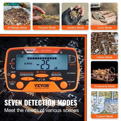 Metal Detector for Adults&Kids, 250mm, Professional Adjustable Higher Accuracy Gold Detector, IP68 Waterproof Coil with LCD Display 7 Modes Advanced DSP Chip, for Detecting Gold Treasure Hunting - Image 4