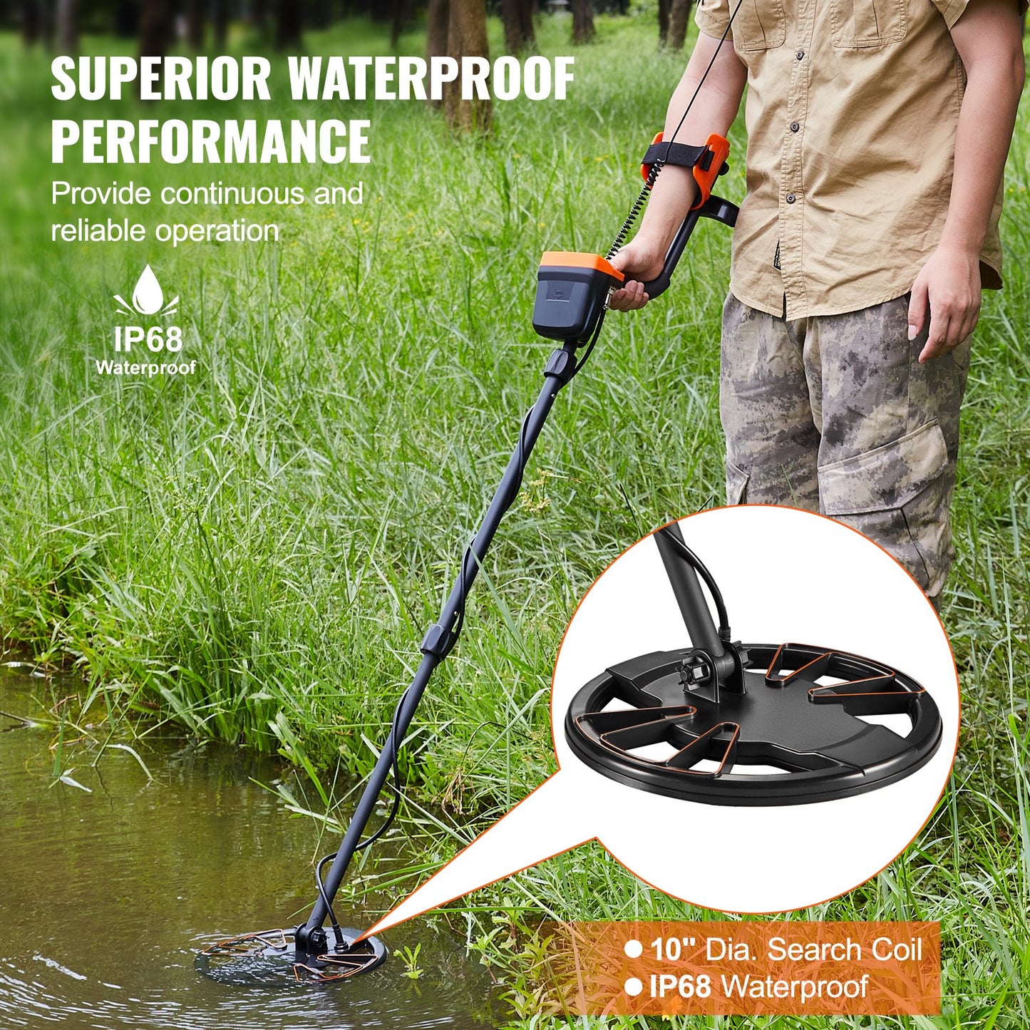 Metal Detector for Adults&Kids, 250mm, Professional Adjustable Higher Accuracy Gold Detector, IP68 Waterproof Coil with LCD Display 7 Modes Advanced DSP Chip, for Detecting Gold Treasure Hunting - Image 5
