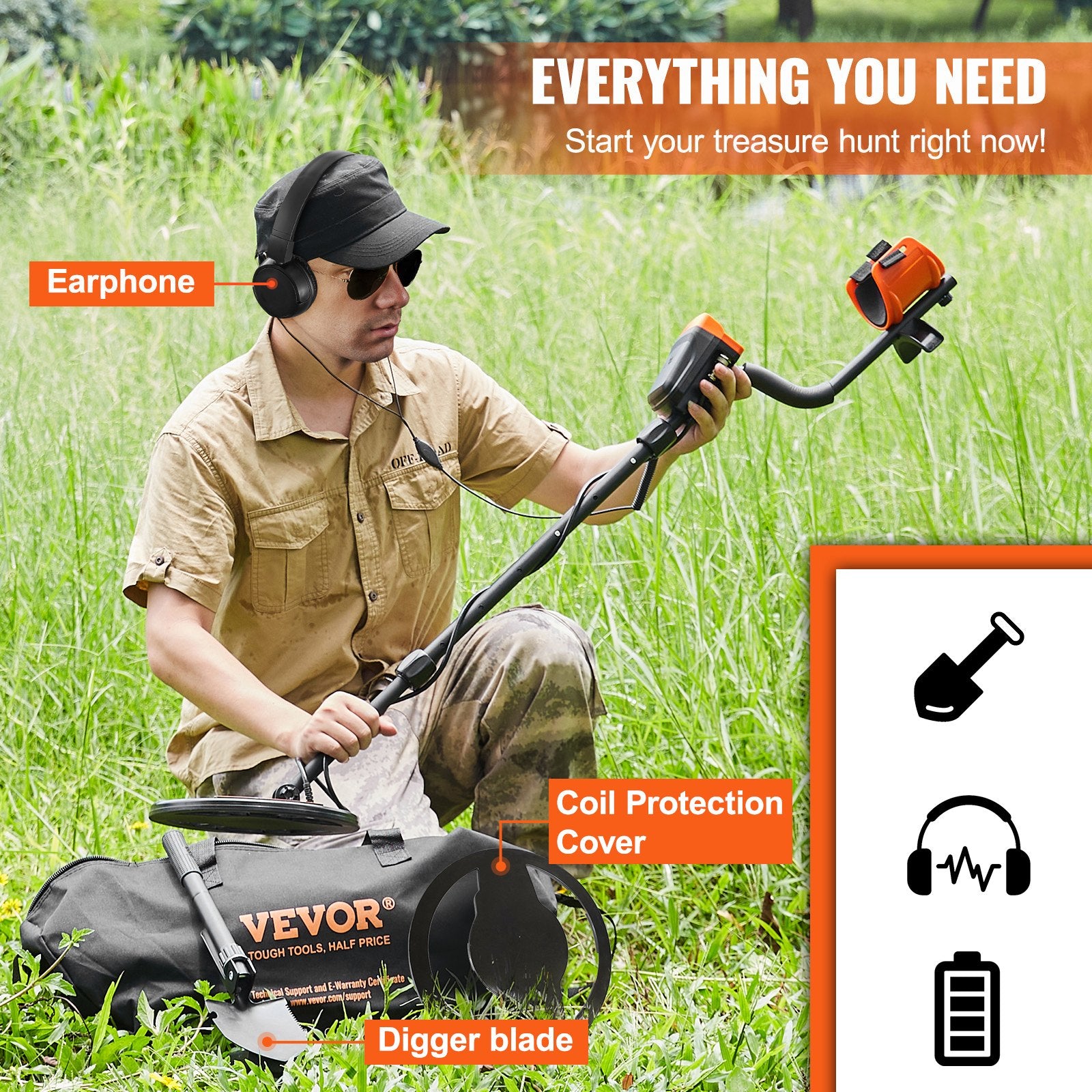 Metal Detector for Adults&Kids, 250mm, Professional Adjustable Higher Accuracy Gold Detector, IP68 Waterproof Coil with LCD Display 7 Modes Advanced DSP Chip, for Detecting Gold Treasure Hunting - Image 6