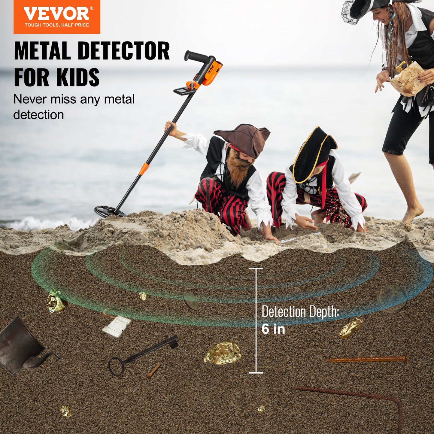 Metal Detector for Kids, 150mm, Waterproof Search Coil with LCD Display, Adjustable 660.4-914.4 mm Gold Detector, Lightweight Carbon Fiber Stem for Junior & Youth Detecting Gold Coin Treasure - Image 2