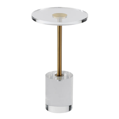 Clear Acrylic End Table, Acrylic Side Table with a Solid Base, 11.9 x 11.9 inch Round Tabletop, 21.4 inch High, for Coffee, Drink, Food, Snack used in Living Room, Bedroom, and Study