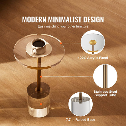 Clear Acrylic End Table, Acrylic Side Table with a Solid Base, 11.9 x 11.9 inch Round Tabletop, 21.4 inch High, for Coffee, Drink, Food, Snack used in Living Room, Bedroom, and Study - Image 3