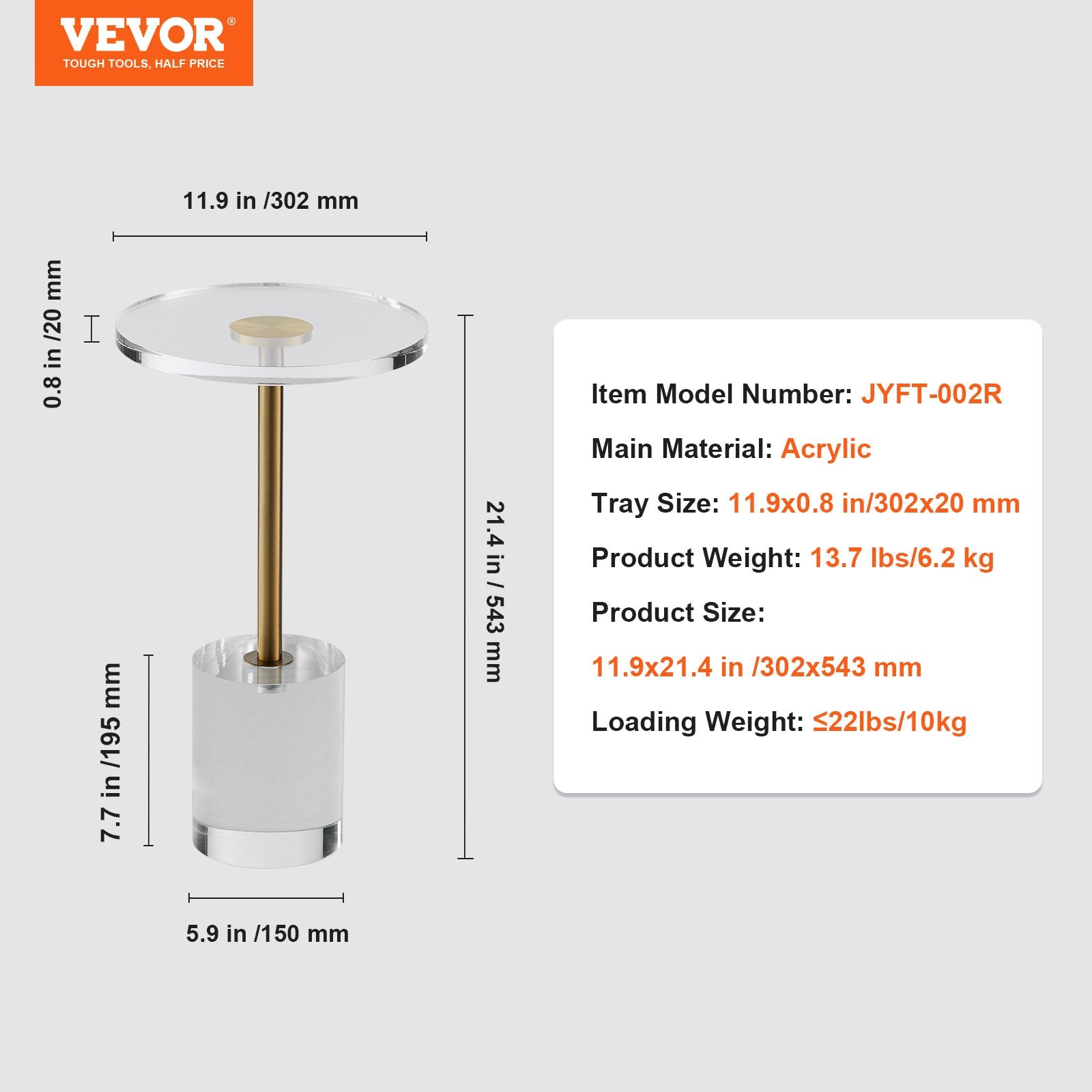 Clear Acrylic End Table, Acrylic Side Table with a Solid Base, 11.9 x 11.9 inch Round Tabletop, 21.4 inch High, for Coffee, Drink, Food, Snack used in Living Room, Bedroom, and Study - Image 7