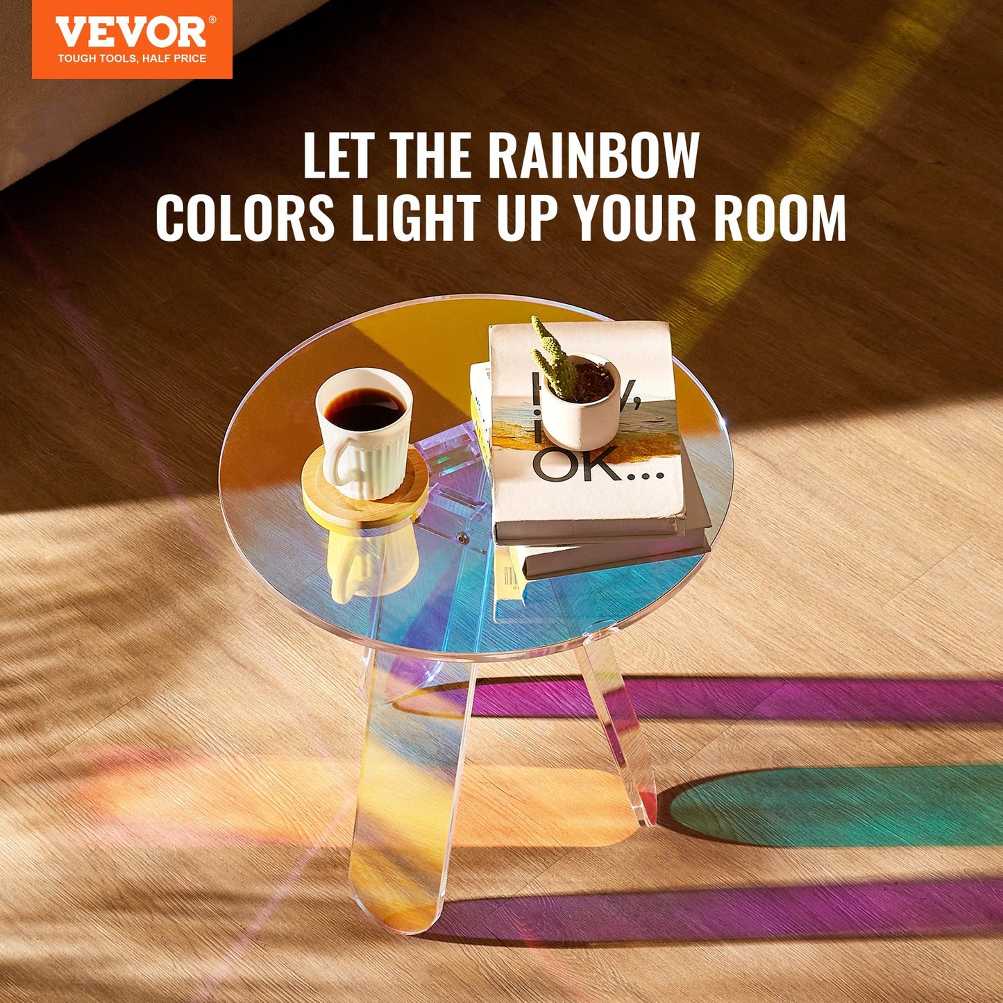 Round Iridescent Side Table, Acrylic End Table, Clear Rainbow Acrylic Coffee Table for Drink, Food, Snack used in Living Room, Bedroom, and Study - Image 2