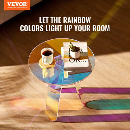 Round Iridescent Side Table, Acrylic End Table, Clear Rainbow Acrylic Coffee Table for Drink, Food, Snack used in Living Room, Bedroom, and Study - Image 2