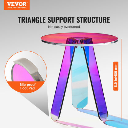 Round Iridescent Side Table, Acrylic End Table, Clear Rainbow Acrylic Coffee Table for Drink, Food, Snack used in Living Room, Bedroom, and Study - Image 5