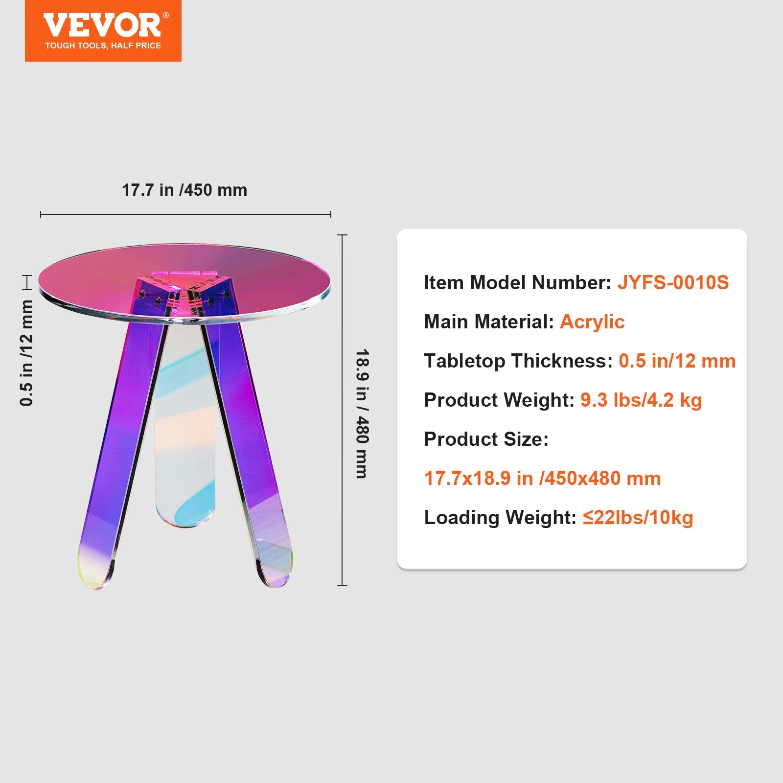 Round Iridescent Side Table, Acrylic End Table, Clear Rainbow Acrylic Coffee Table for Drink, Food, Snack used in Living Room, Bedroom, and Study - Image 7