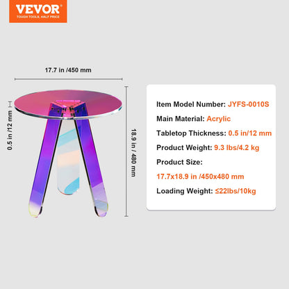 Round Iridescent Side Table, Acrylic End Table, Clear Rainbow Acrylic Coffee Table for Drink, Food, Snack used in Living Room, Bedroom, and Study - Image 7