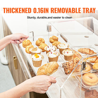 Pastry Display Case, 2-Tier Commercial Countertop Bakery Display Case, Acrylic Display Box with Rear Door Access & Removable Shelves, Keep Fresh for Donut Bagels Cake Cookie - Image 3