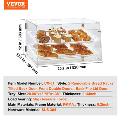 Pastry Display Case, 2-Tier Commercial Countertop Bakery Display Case, Acrylic Display Box with Rear Door Access & Removable Shelves, Keep Fresh for Donut Bagels Cake Cookie - Image 7