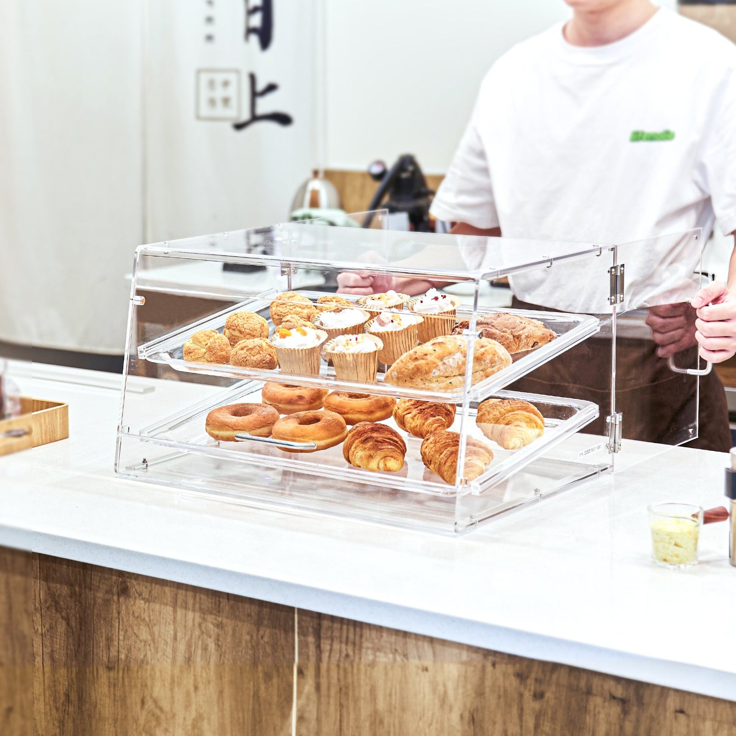 Pastry Display Case, 2-Tier Commercial Countertop Bakery Display Case, Acrylic Display Box with Rear Door Access & Removable Shelves, Keep Fresh for Donut Bagels Cake Cookie - Image 8
