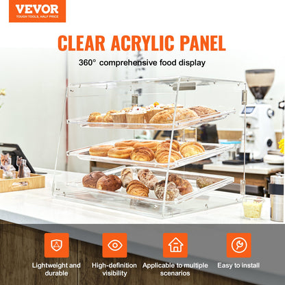 Pastry Display Case, 3-Tier Commercial Countertop Bakery Display Case, Acrylic Display Box with Rear Door Access & Removable Shelves, Keep Fresh for Donut Bagels Cake Cookie - Image 2