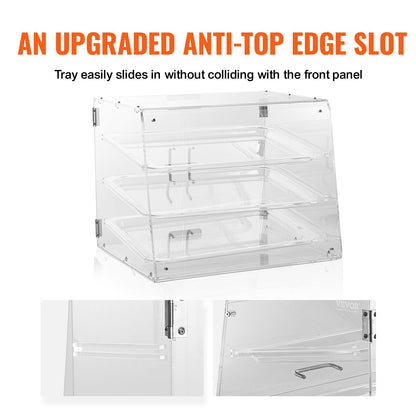 Pastry Display Case, 3-Tier Commercial Countertop Bakery Display Case, Acrylic Display Box with Rear Door Access & Removable Shelves, Keep Fresh for Donut Bagels Cake Cookie - Image 4