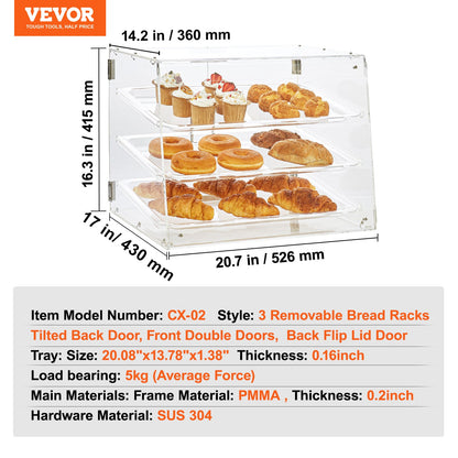 Pastry Display Case, 3-Tier Commercial Countertop Bakery Display Case, Acrylic Display Box with Rear Door Access & Removable Shelves, Keep Fresh for Donut Bagels Cake Cookie - Image 7