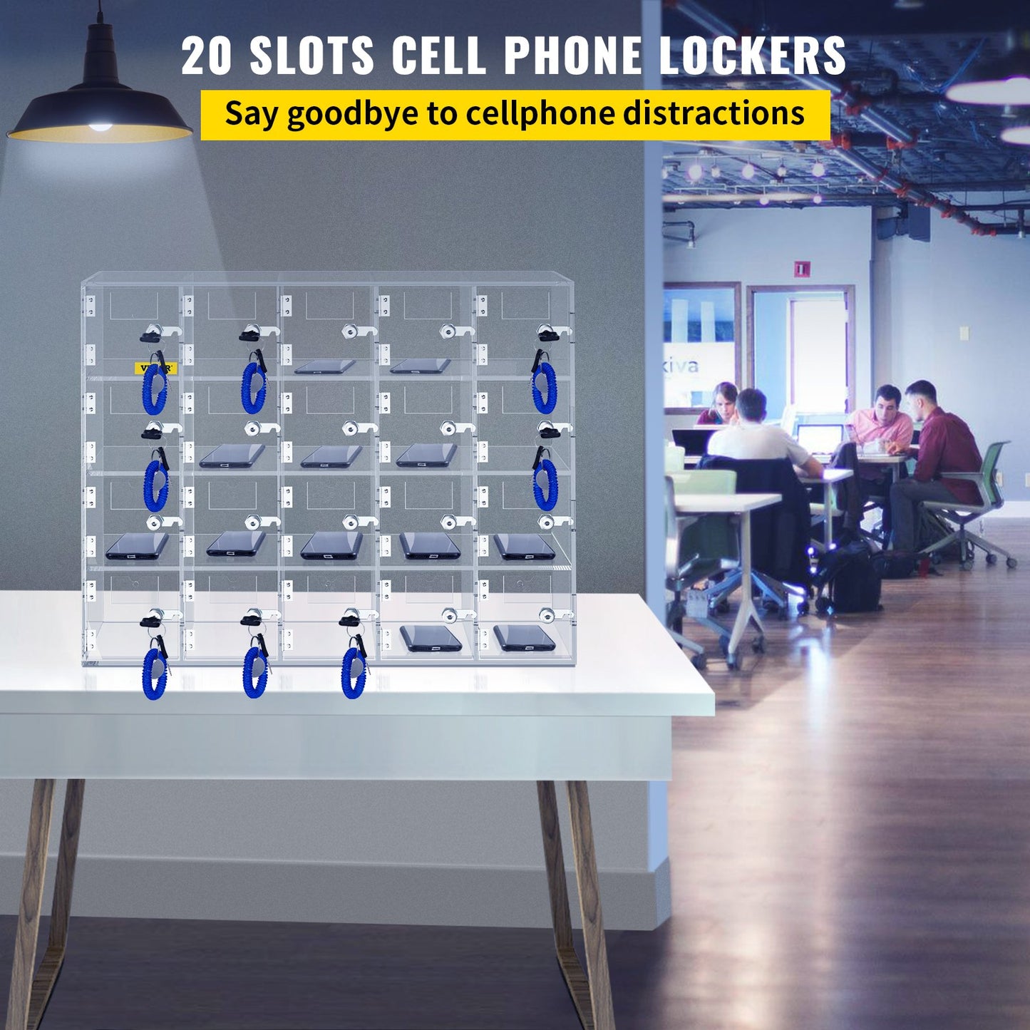 Acrylic Cell Phone Locker Box Storage Cabinet Pocket w/Keys 20 Slots Clear - Image 2