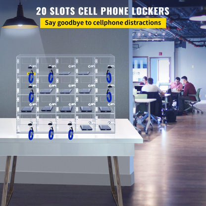 Acrylic Cell Phone Locker Box Storage Cabinet Pocket w/Keys 20 Slots Clear - Image 2