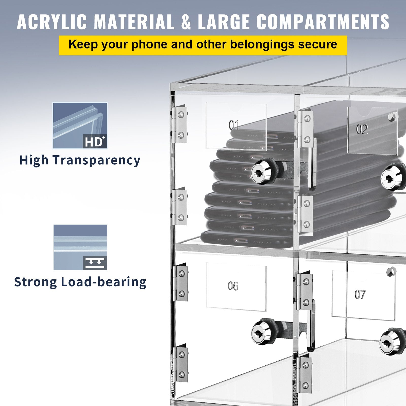 Acrylic Cell Phone Locker Box Storage Cabinet Pocket w/Keys 20 Slots Clear - Image 4