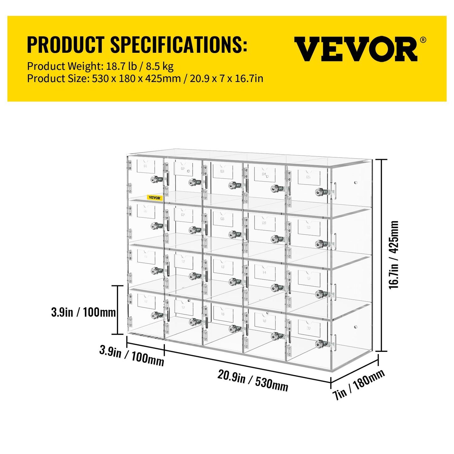 Acrylic Cell Phone Locker Box Storage Cabinet Pocket w/Keys 20 Slots Clear - Image 7